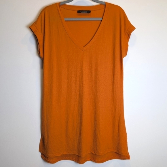 Primark Tops - Primark Orange Longline V-neck Short Sleeve Shirt Size Medium